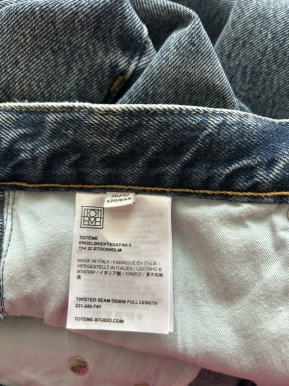 TOTEME Twisted Seam Denim Full Length Jeans Blue Size 26/32 - Picture 7 of 9
